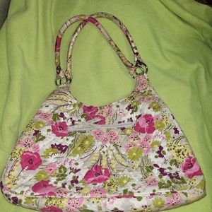 Vera Bradley Pocketbook, Pinks and Greens, 15" W 14" H, (2) 17" handles